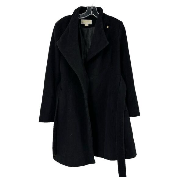 Michael Kors Walker Coat Black Wool Blend Belted Womens Size Small Classic Coat - Picture 3 of 14
